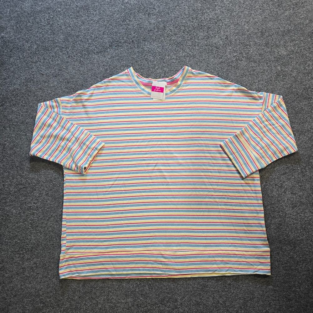 Fresh Produce Top Womens Size XXL Pink Blue Stripe Boxy Stretch Casual Capsule